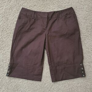 BCX Dark Brown Bermuda Shorts with Button Cuff Detail